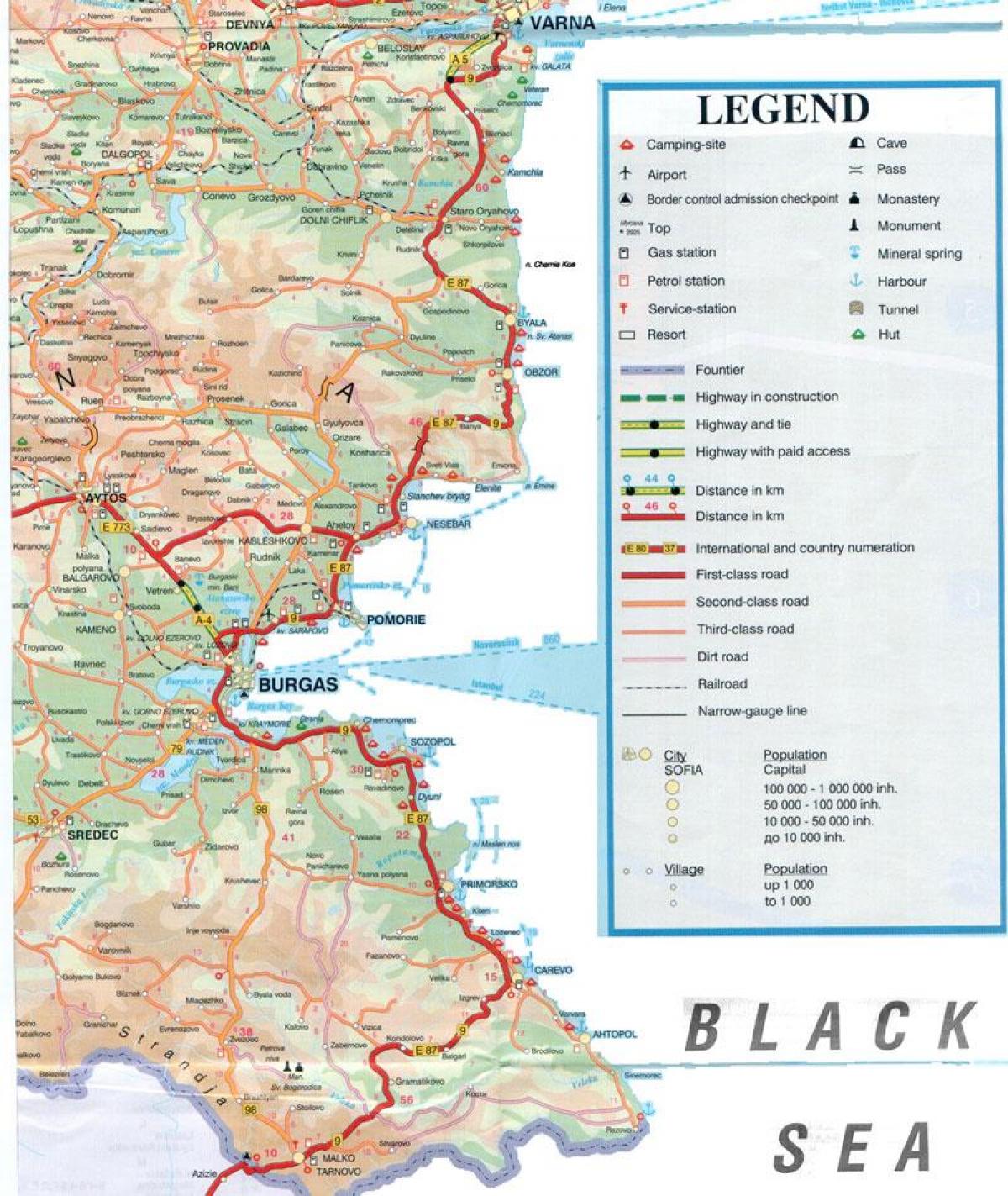 ブルガリアの黒海沿岸の地図